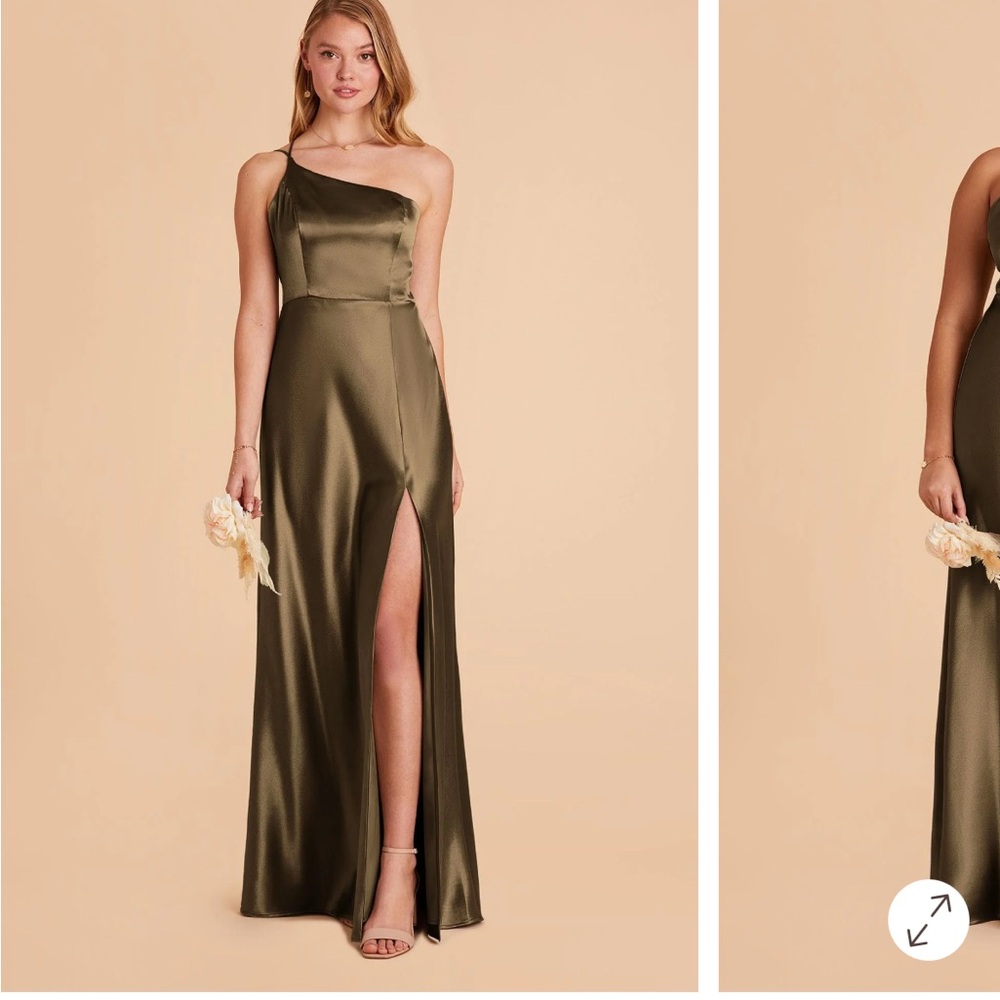 Birdy Grey One-Shoulder Satin Dress in Olive